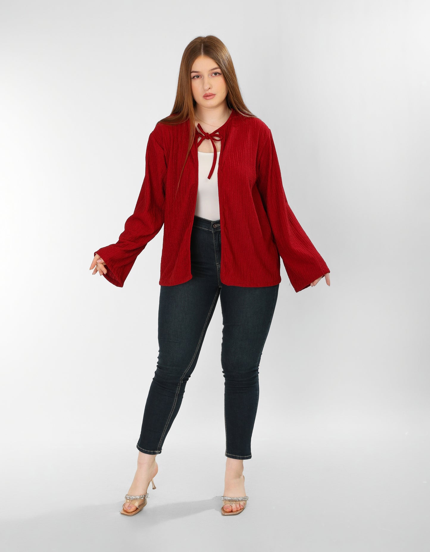 The Soft Bloom Top – Burgundy Long Sleeve Tie-Front Blouse