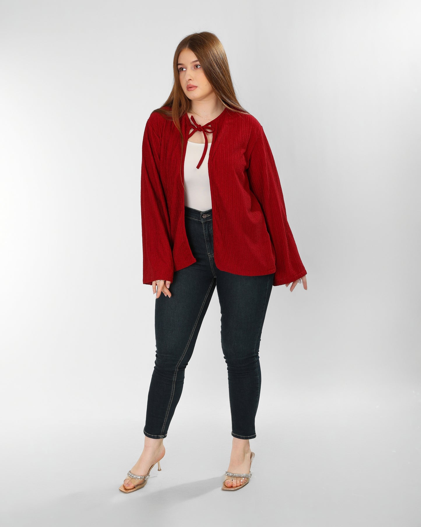 The Soft Bloom Top – Burgundy Long Sleeve Tie-Front Blouse