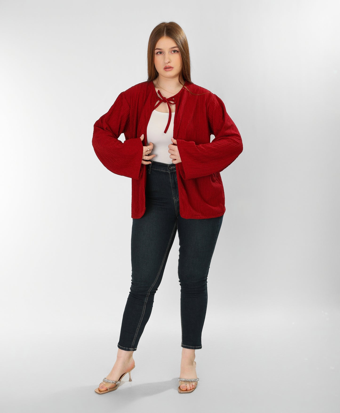 The Soft Bloom Top – Burgundy Long Sleeve Tie-Front Blouse