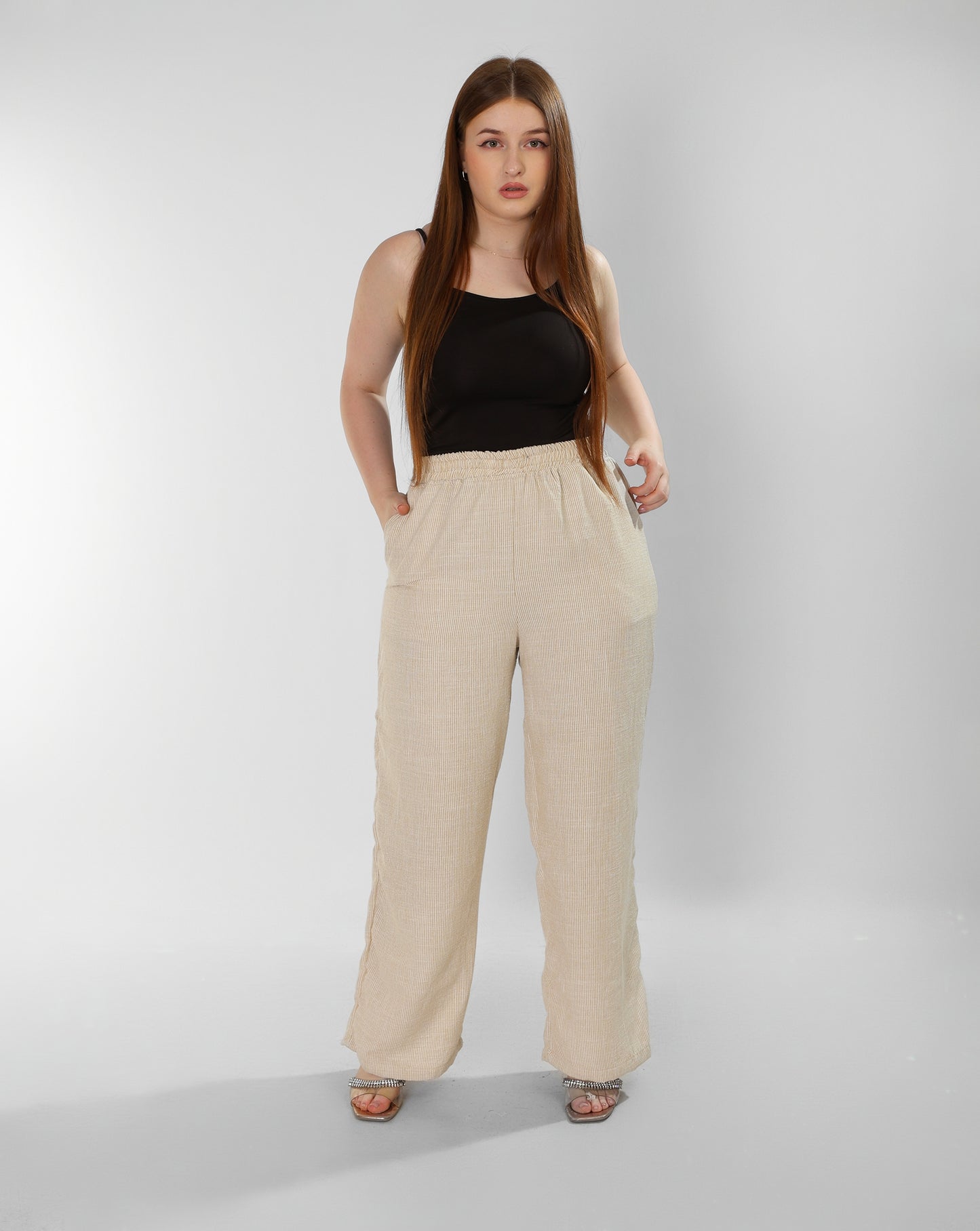 Pure Linen Striped Beige Pants – Casual Refinement