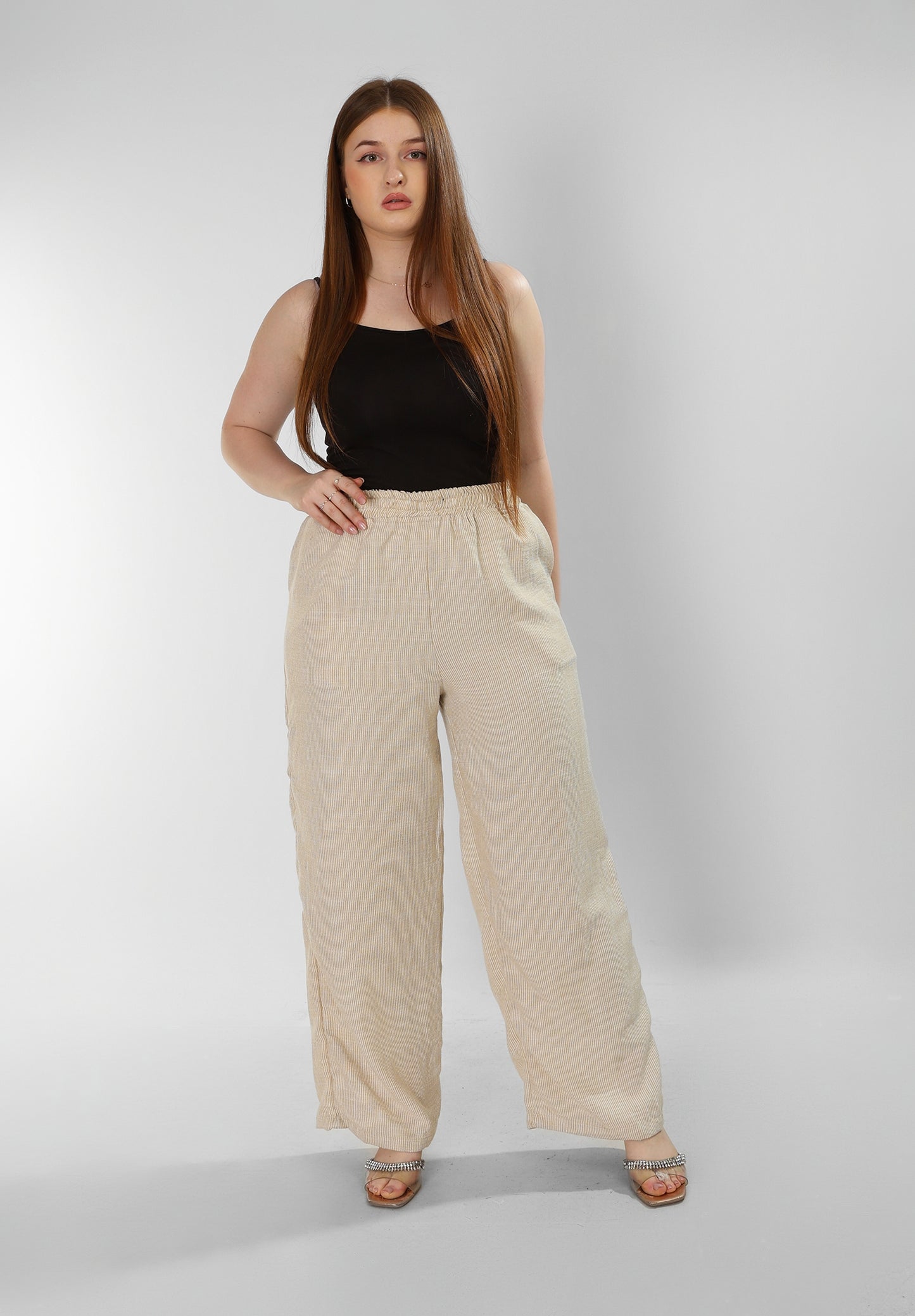 Pure Linen Striped Beige Pants – Casual Refinement