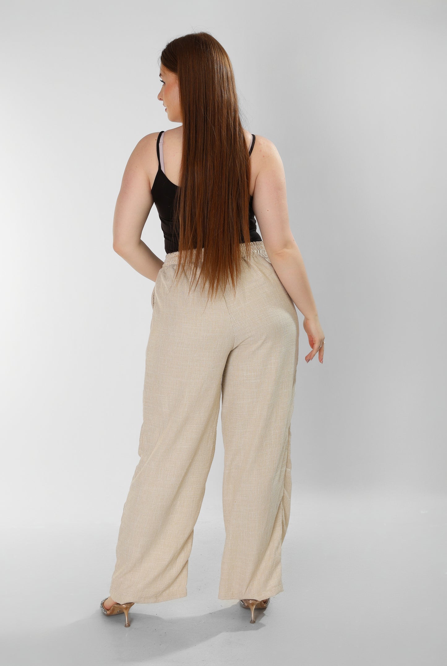 Pure Linen Striped Beige Pants – Casual Refinement