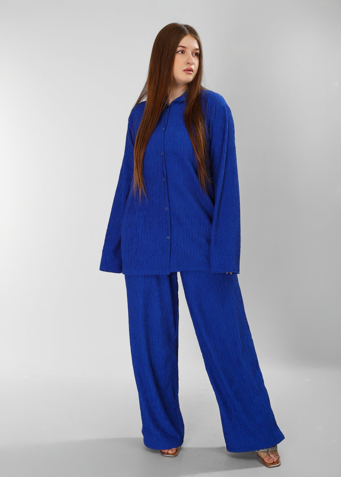 Regal Blush Blue Cotton Shirt & Trousers Set