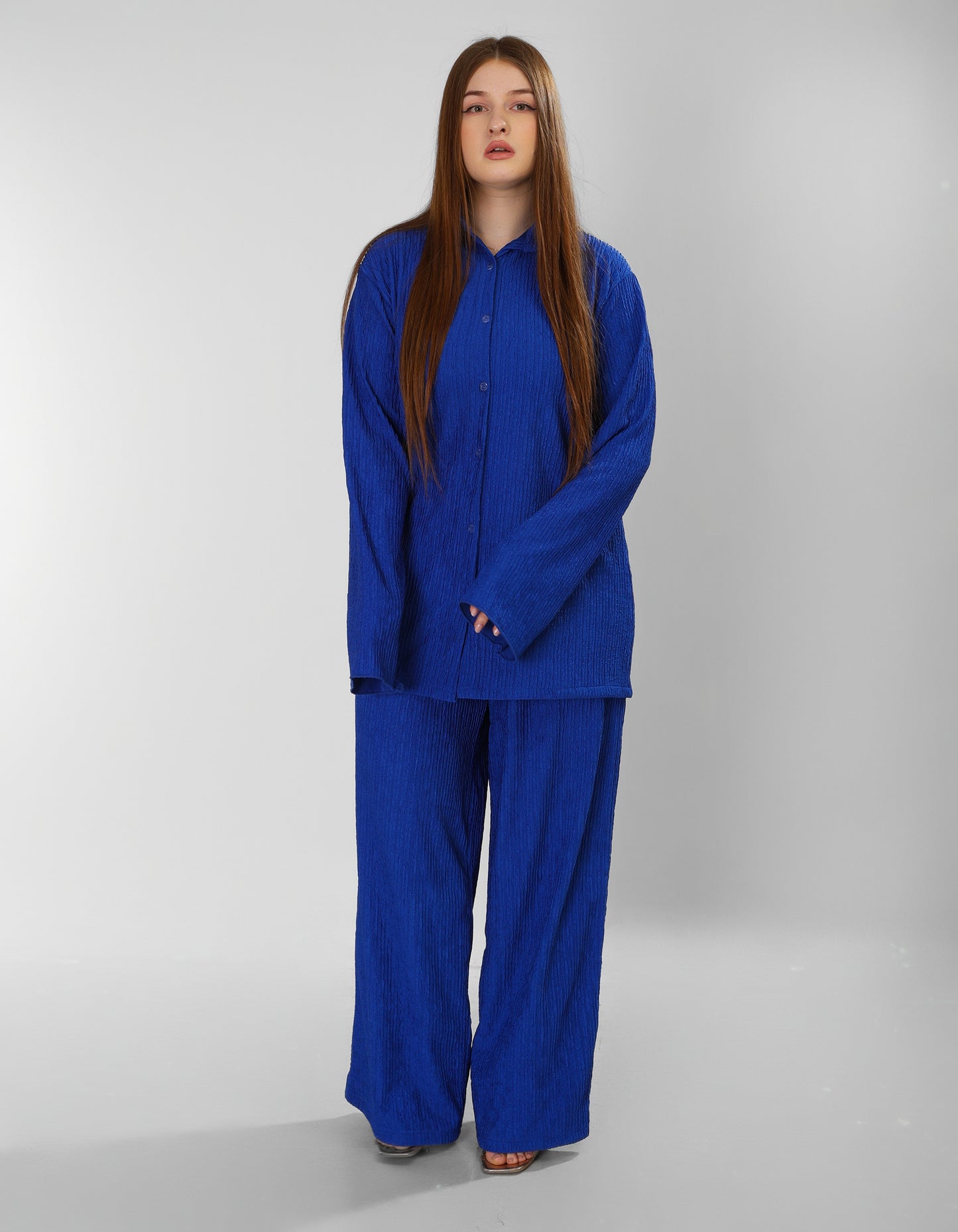 Regal Blush Blue Cotton Shirt & Trousers Set