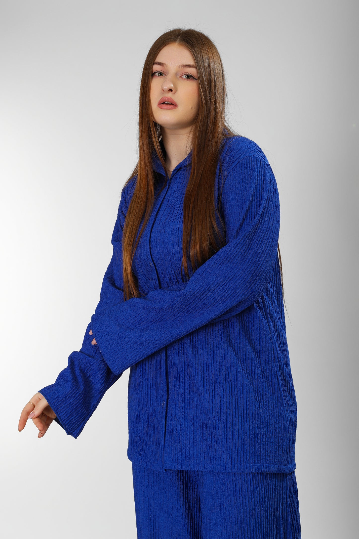 Regal Blush Blue Cotton Shirt & Trousers Set