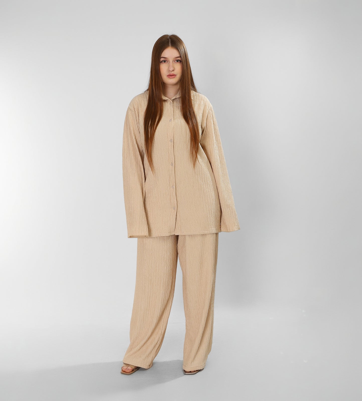 Regal Beige Cotton Set Shirt & Pants Ensemble