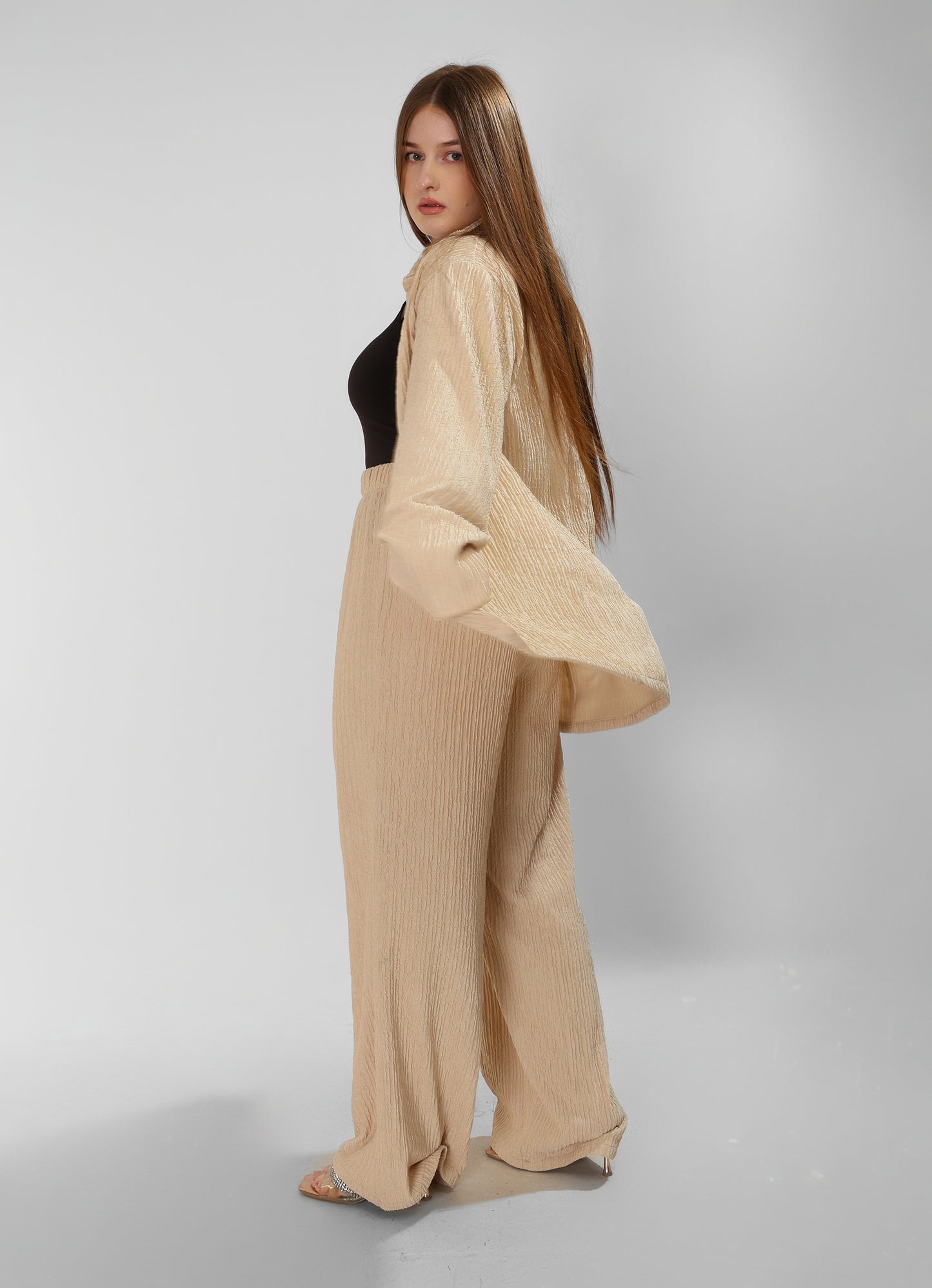 Regal Beige Cotton Set Shirt & Pants Ensemble