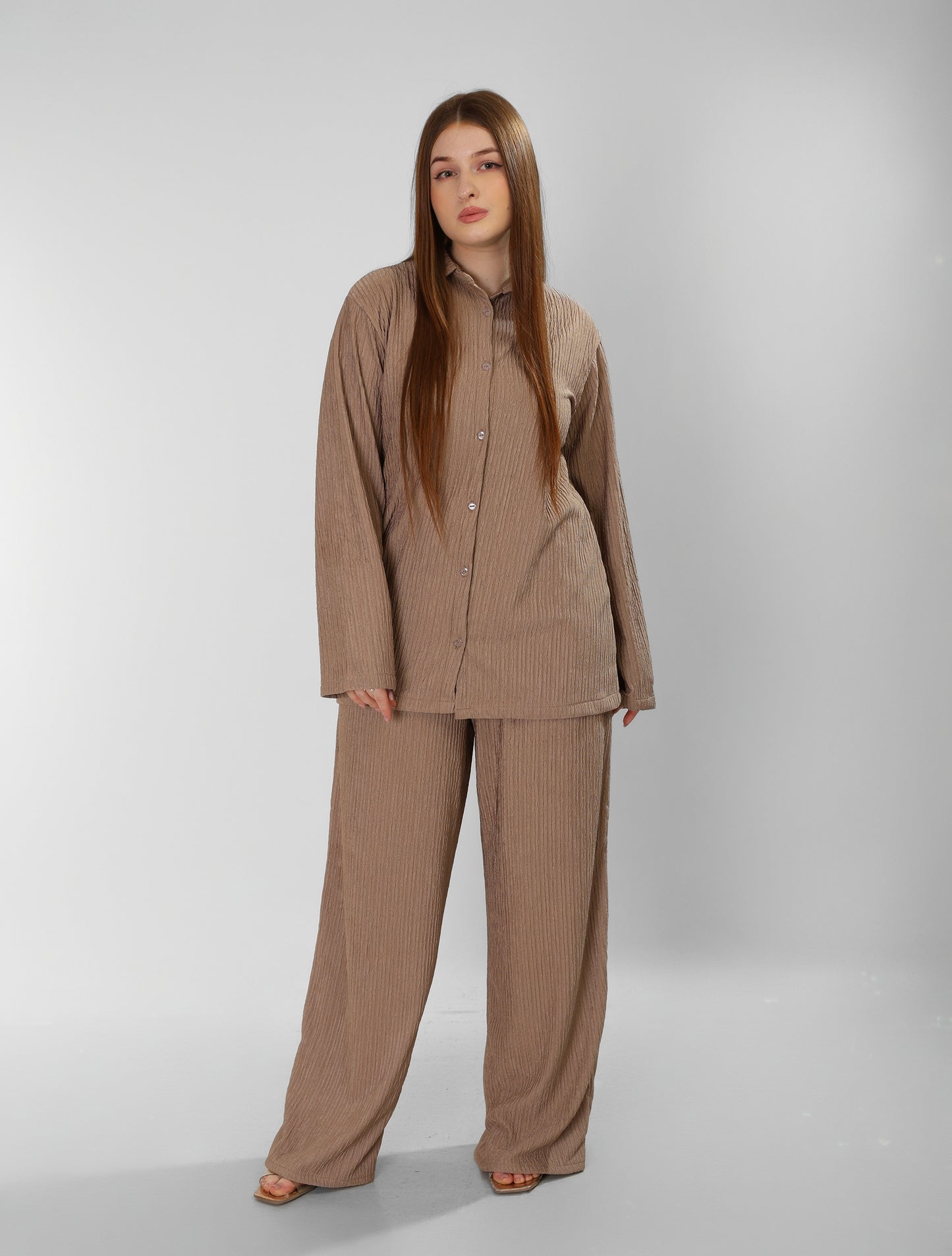 Regal Coffee Brown Cotton Set Shirt & Pants Ensemble