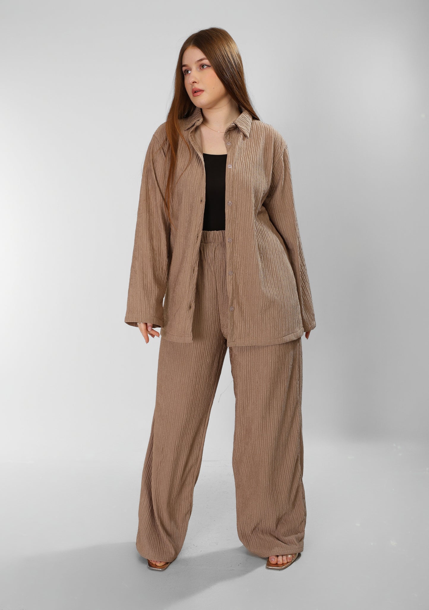 Regal Coffee Brown Cotton Set Shirt & Pants Ensemble