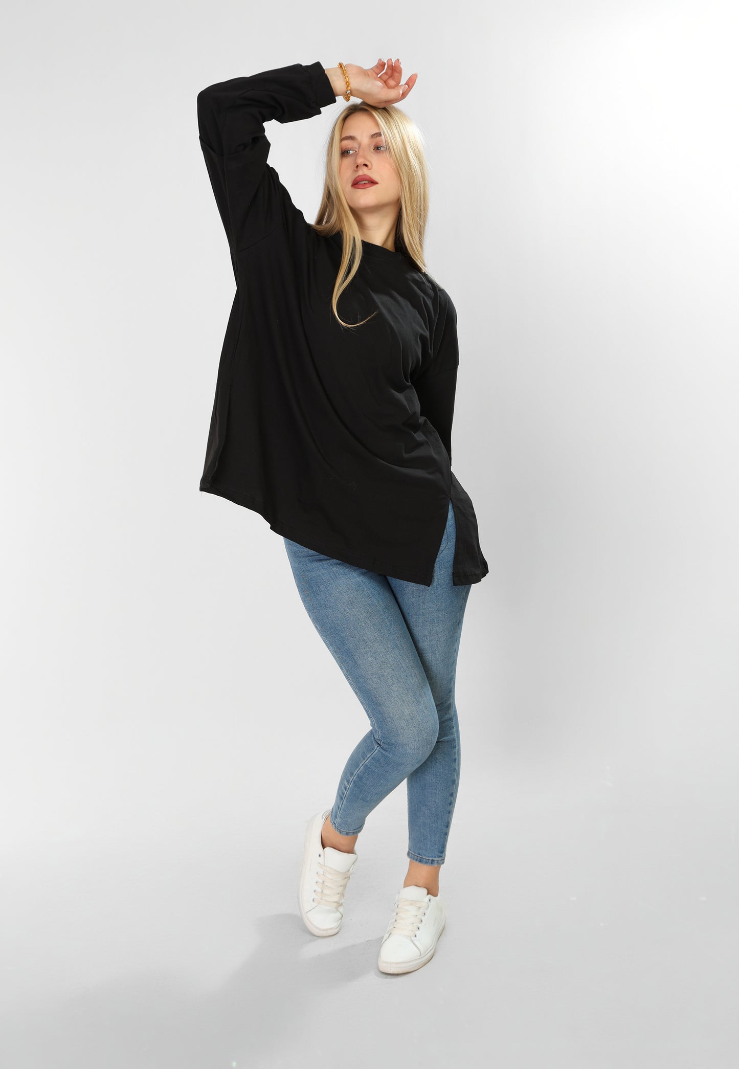Long Sleeve Pure Cotton Black Blouse