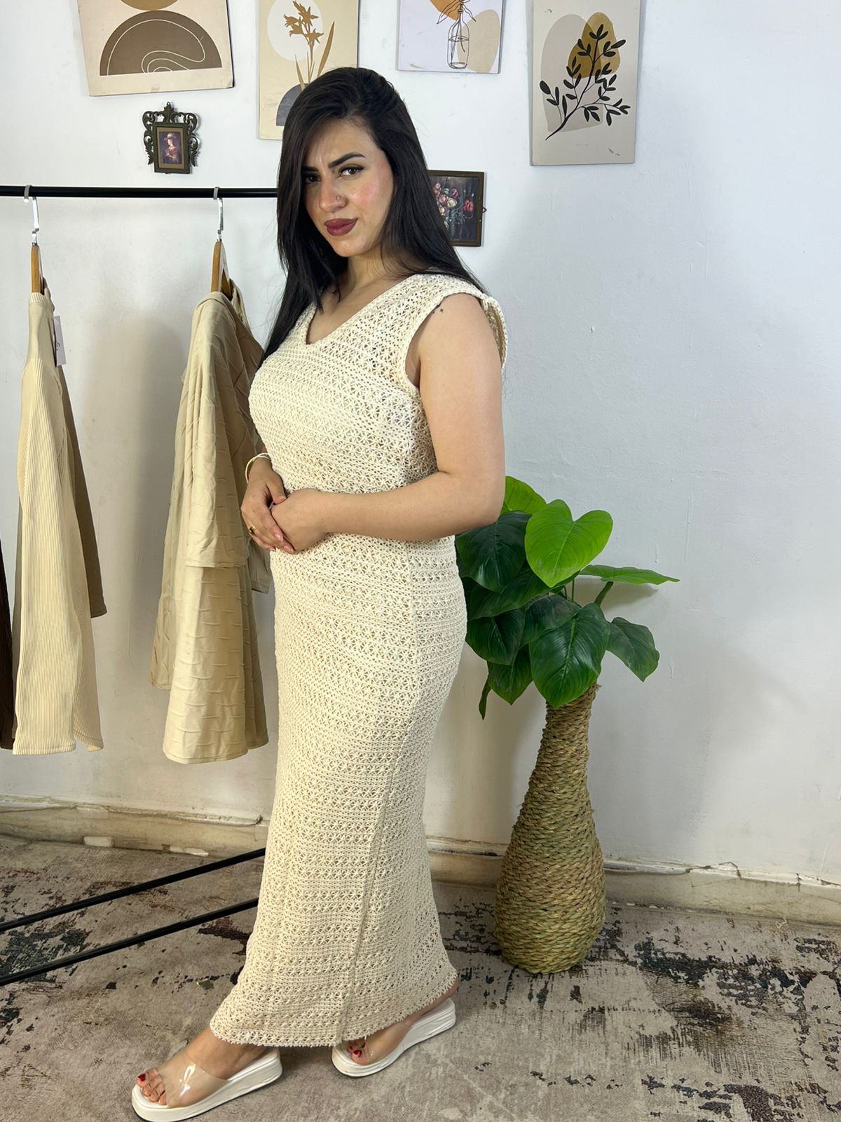 Summer Mesh Long Dress – Beige