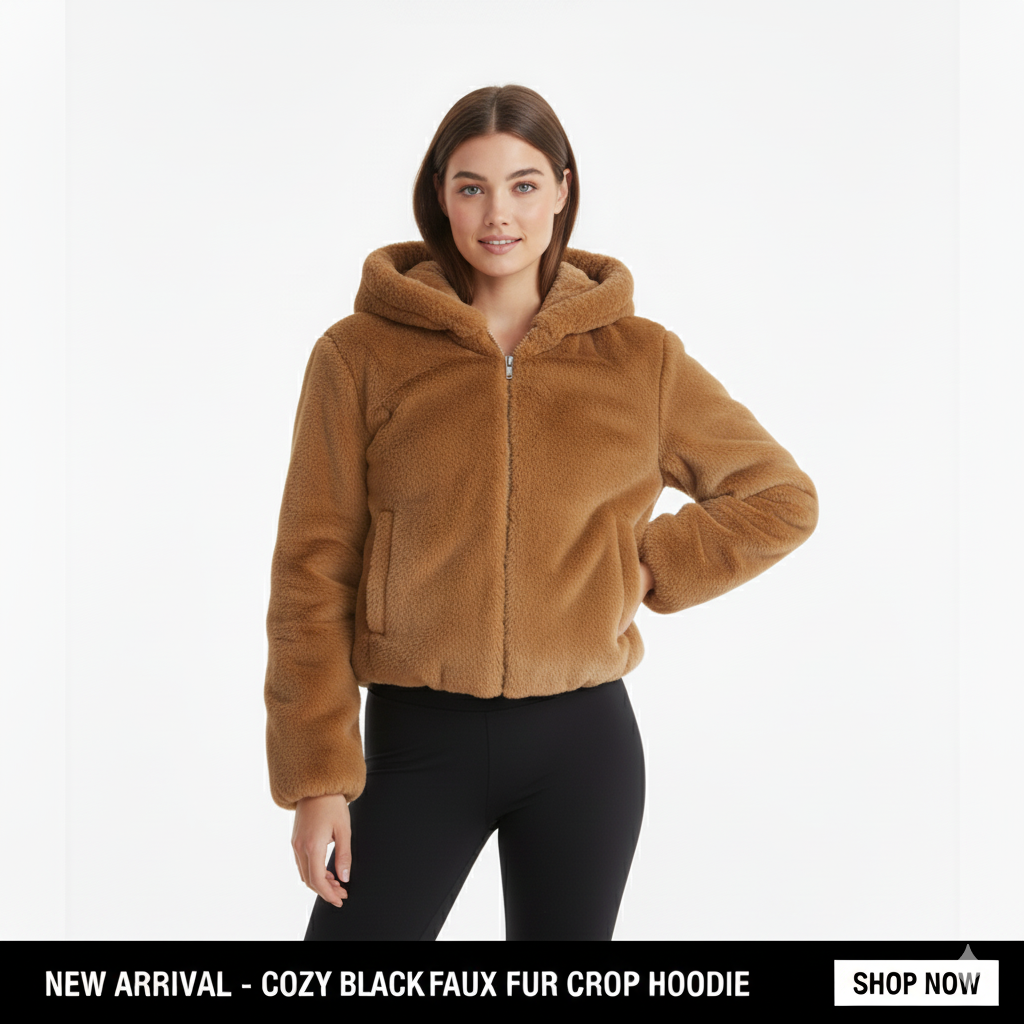 COZY FAUX FUR CROP HOODIE
