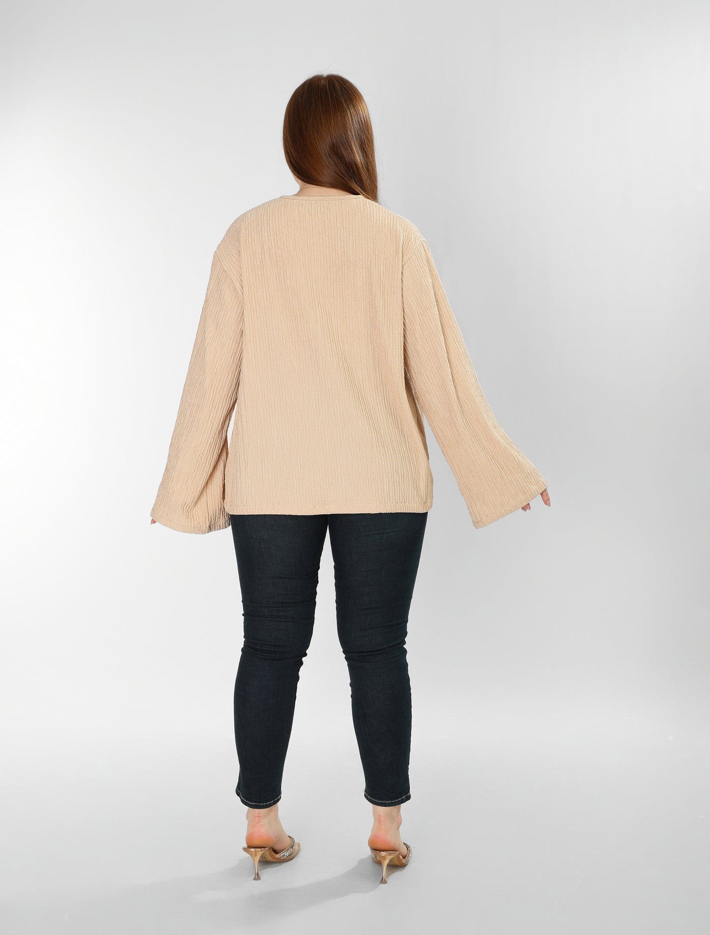 The Soft Bloom Top – Beige Long Sleeve Tie-Front Blouse