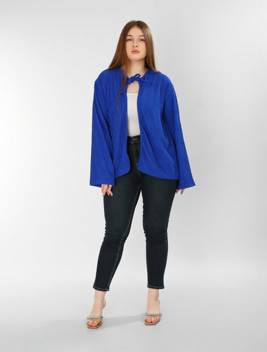 The Soft Bloom Top – Dusty Blue Long Sleeve Tie-Front Blouse