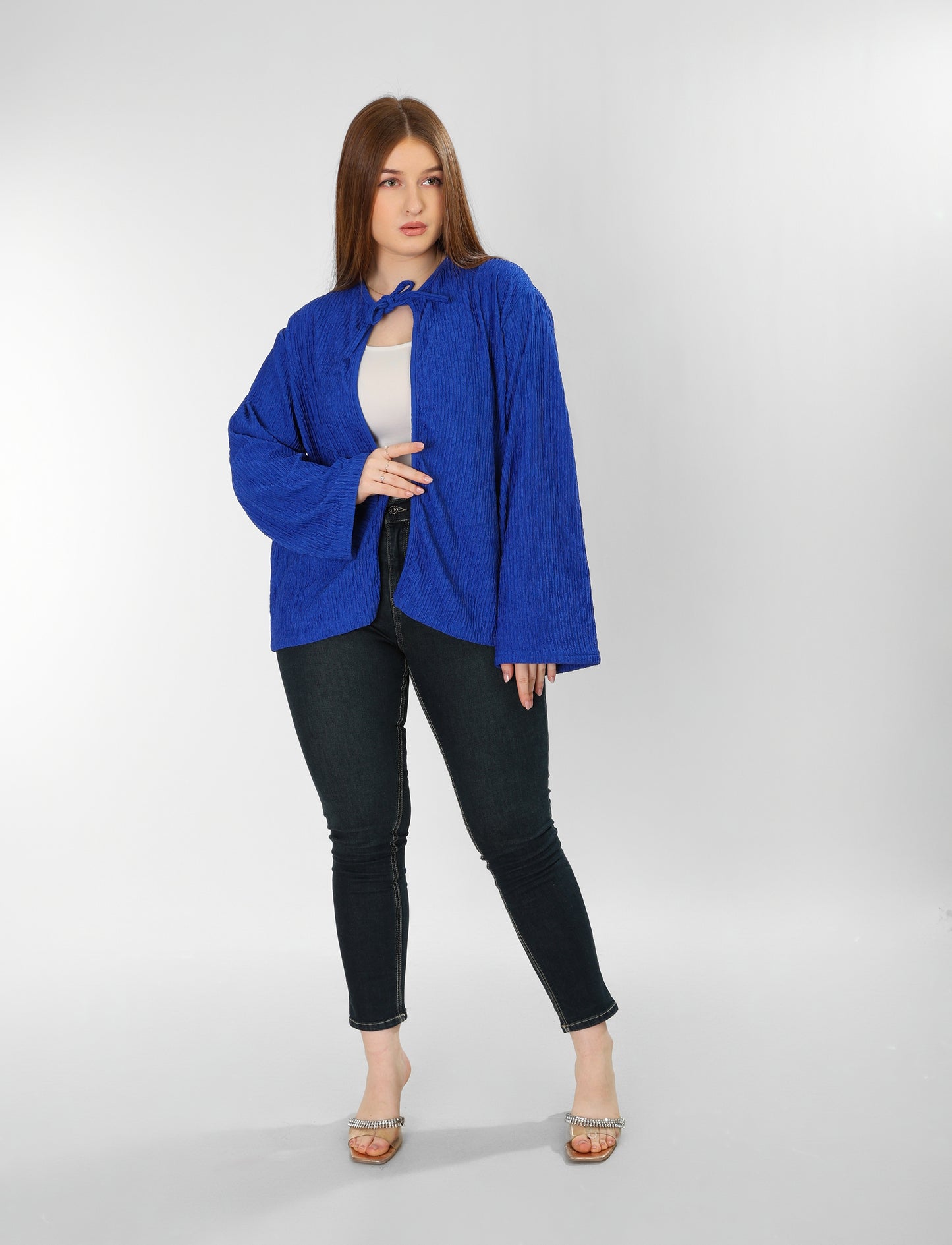 The Soft Bloom Top – Dusty Blue Long Sleeve Tie-Front Blouse