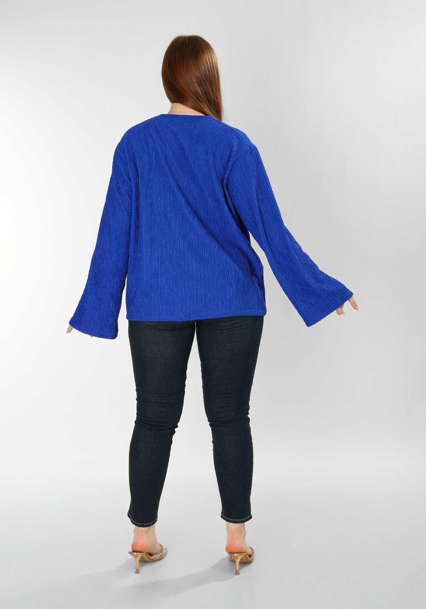 The Soft Bloom Top – Dusty Blue Long Sleeve Tie-Front Blouse