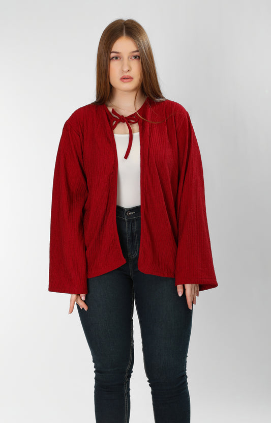 The Soft Bloom Top – Burgundy Long Sleeve Tie-Front Blouse