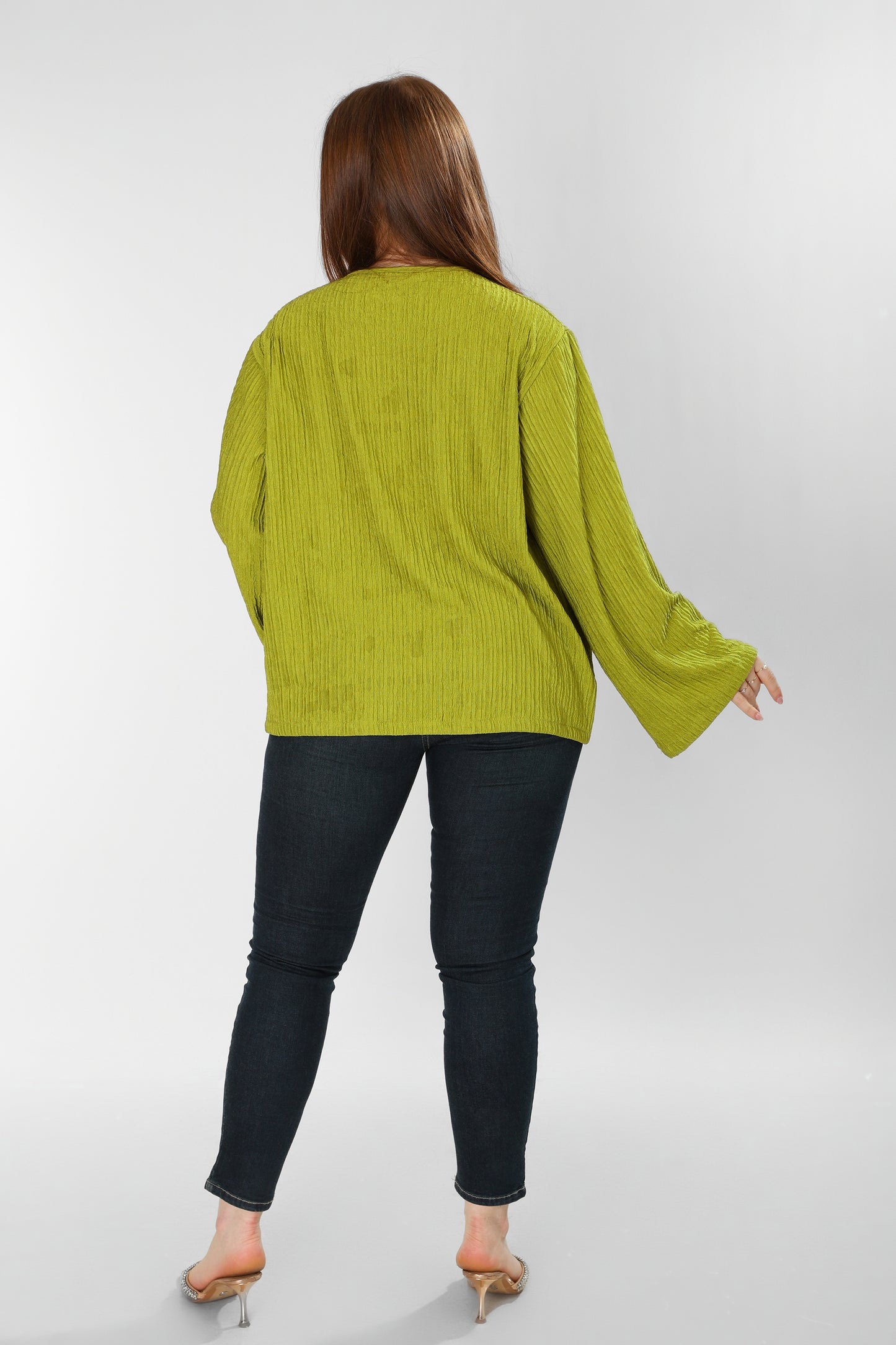 The Soft Bloom Top – Kiwi Green Long Sleeve Tie-Front Blouse