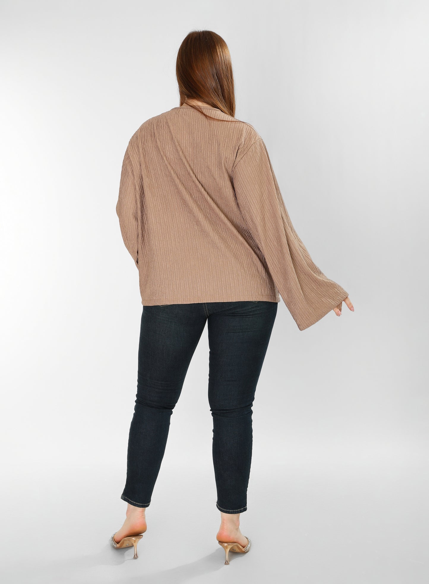 The Soft Bloom Top – Coffee Brown Long Sleeve Tie-Front Blouse