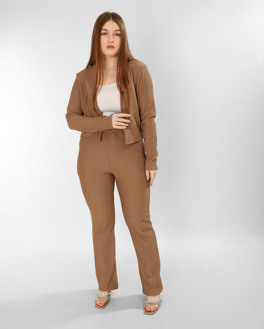 The Iconic Set – Coffee Brown Cropped Jacket & Pants
