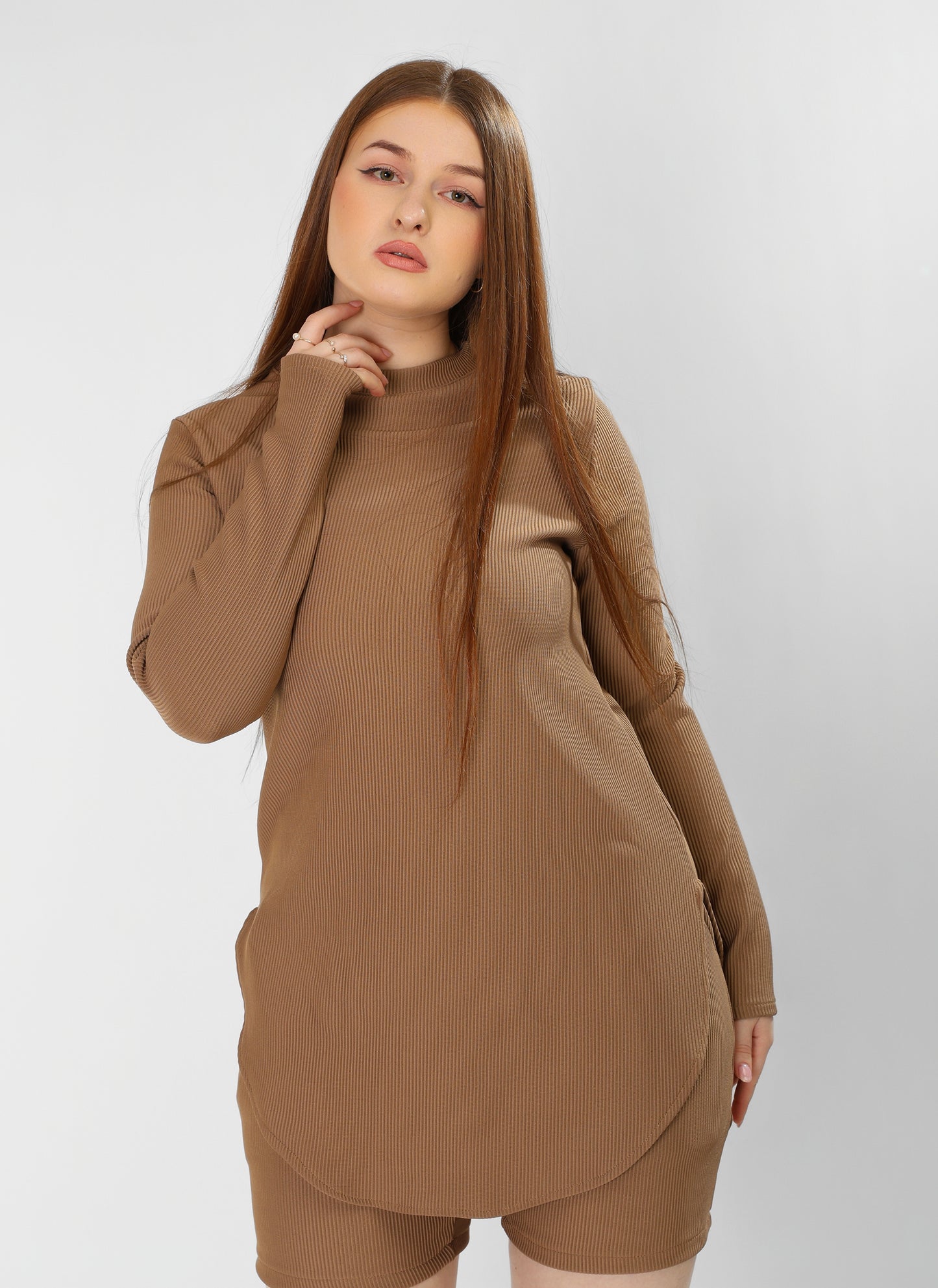 The Classic Flow Set – Coffee Brown Long Top & Relaxed Shorts