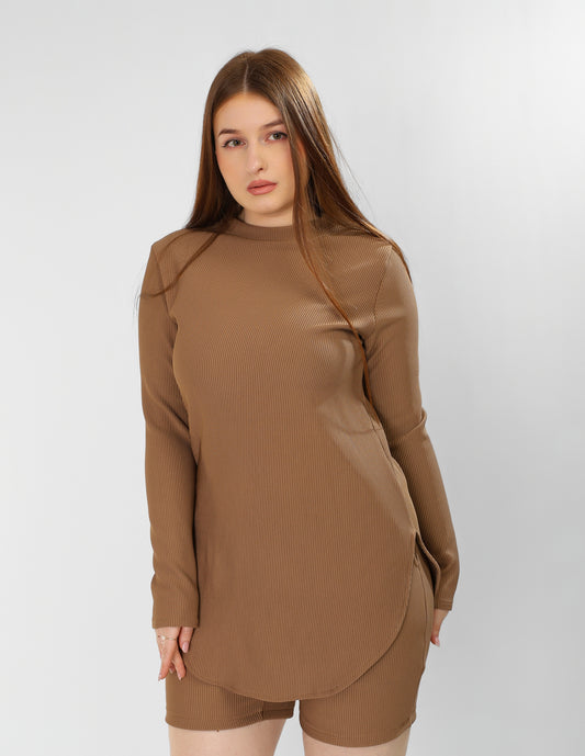 The Classic Flow Set – Coffee Brown Long Top & Relaxed Shorts