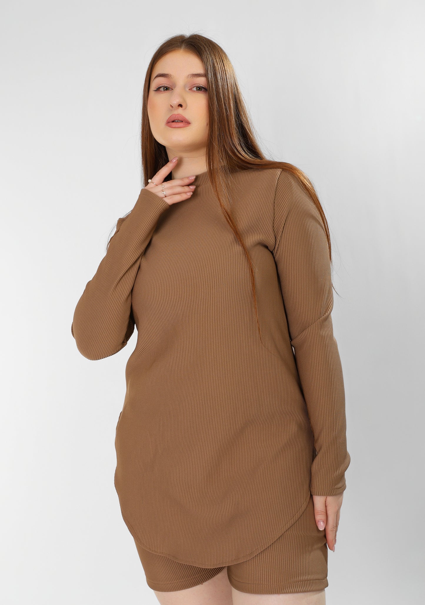 The Classic Flow Set – Coffee Brown Long Top & Relaxed Shorts