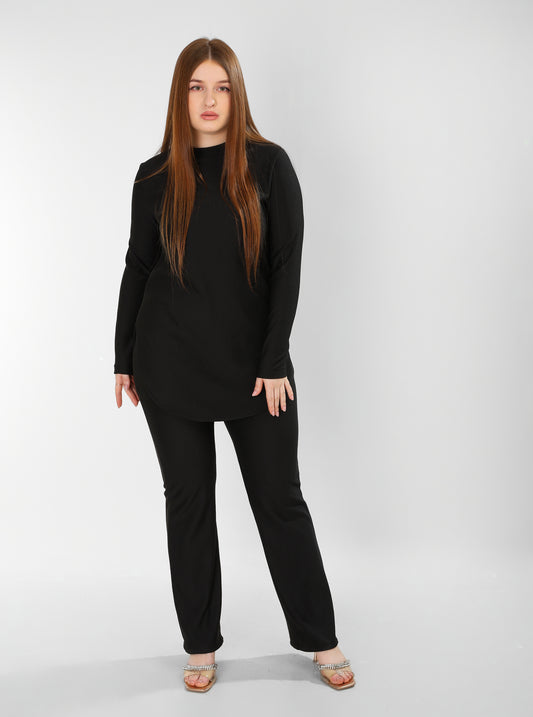 The Classic Flow Set – Black Long Top & Relaxed Pants