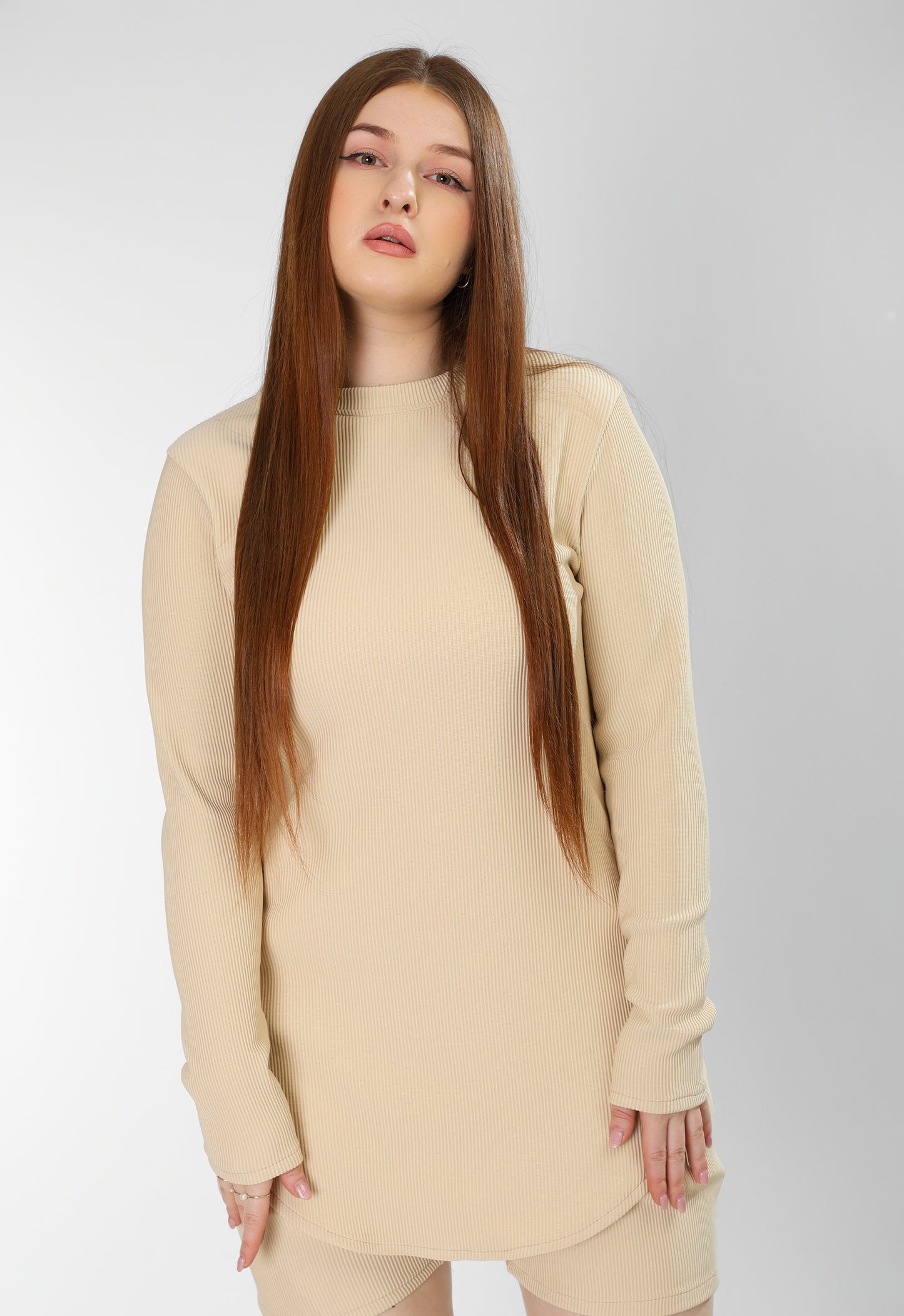 The Classic Flow Set – Beige Long Top & Relaxed Shorts