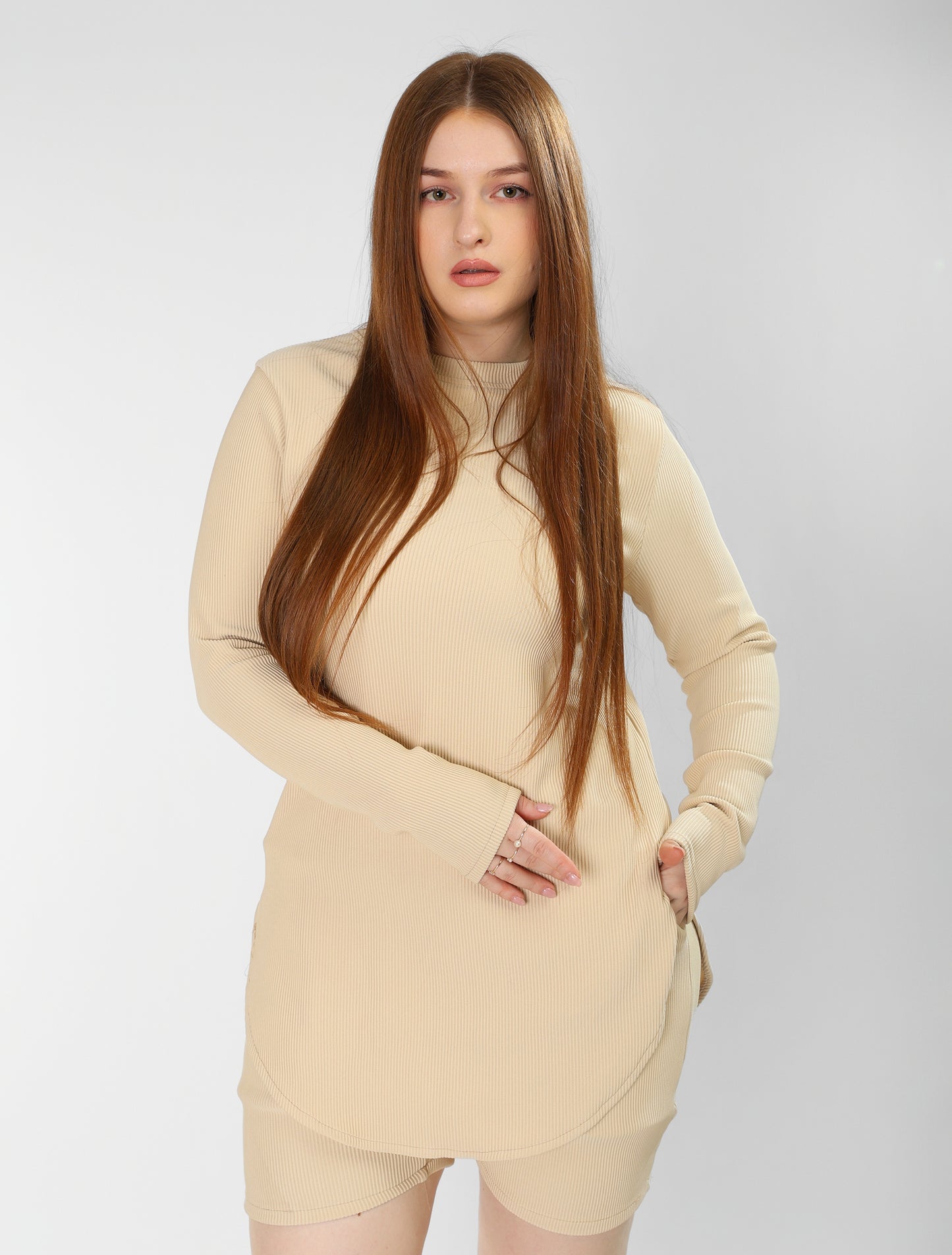 The Classic Flow Set – Beige Long Top & Relaxed Shorts