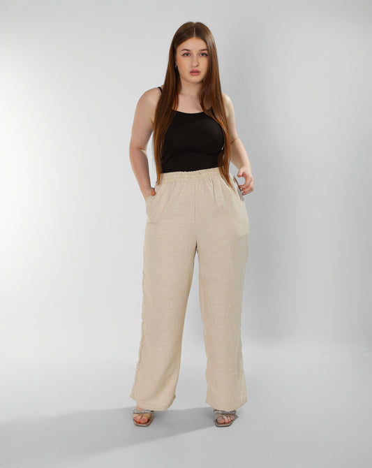 Pure Linen Striped Beige Pants – Casual Refinement
