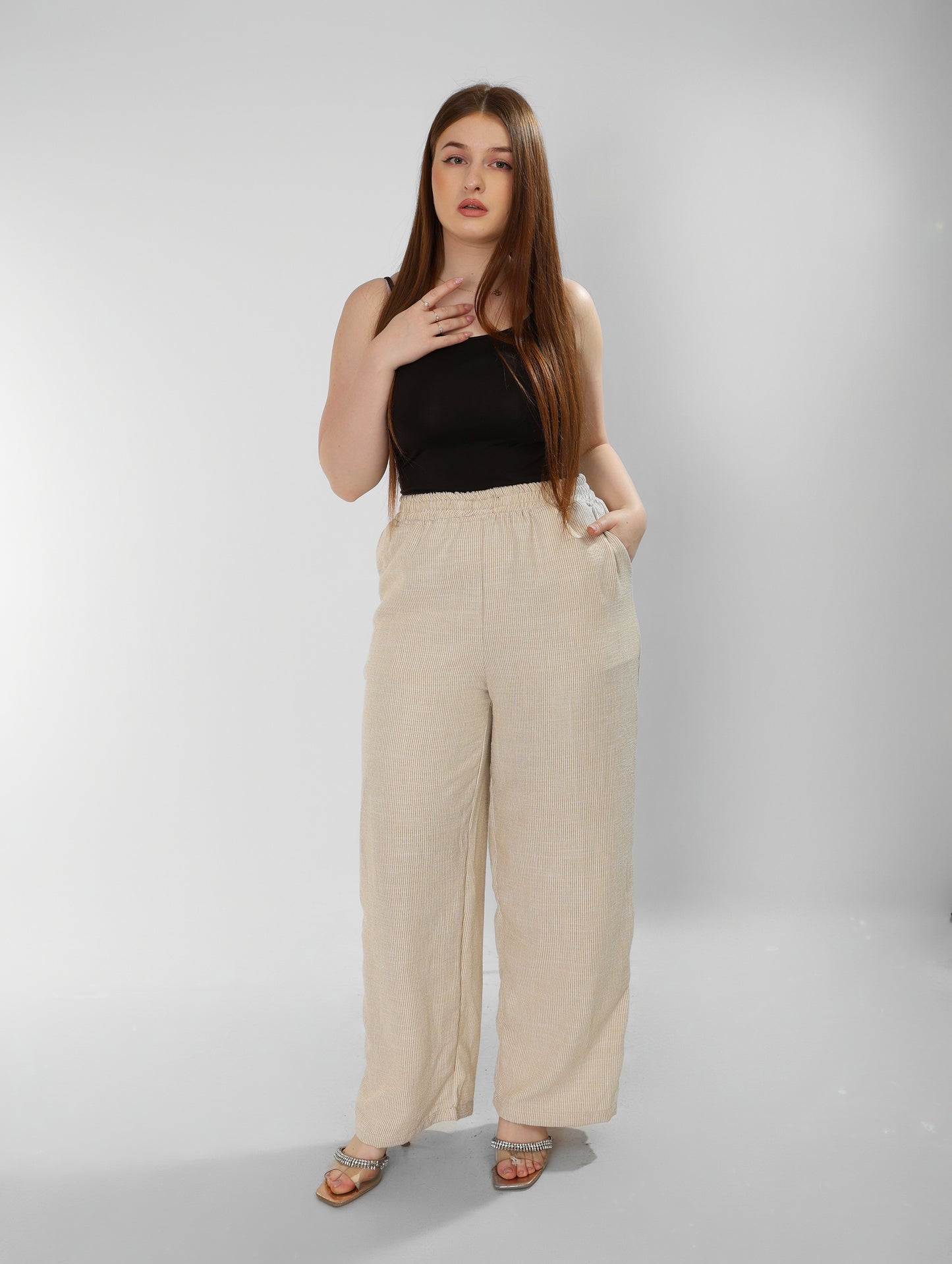 Pure Linen Striped Beige Pants – Casual Refinement