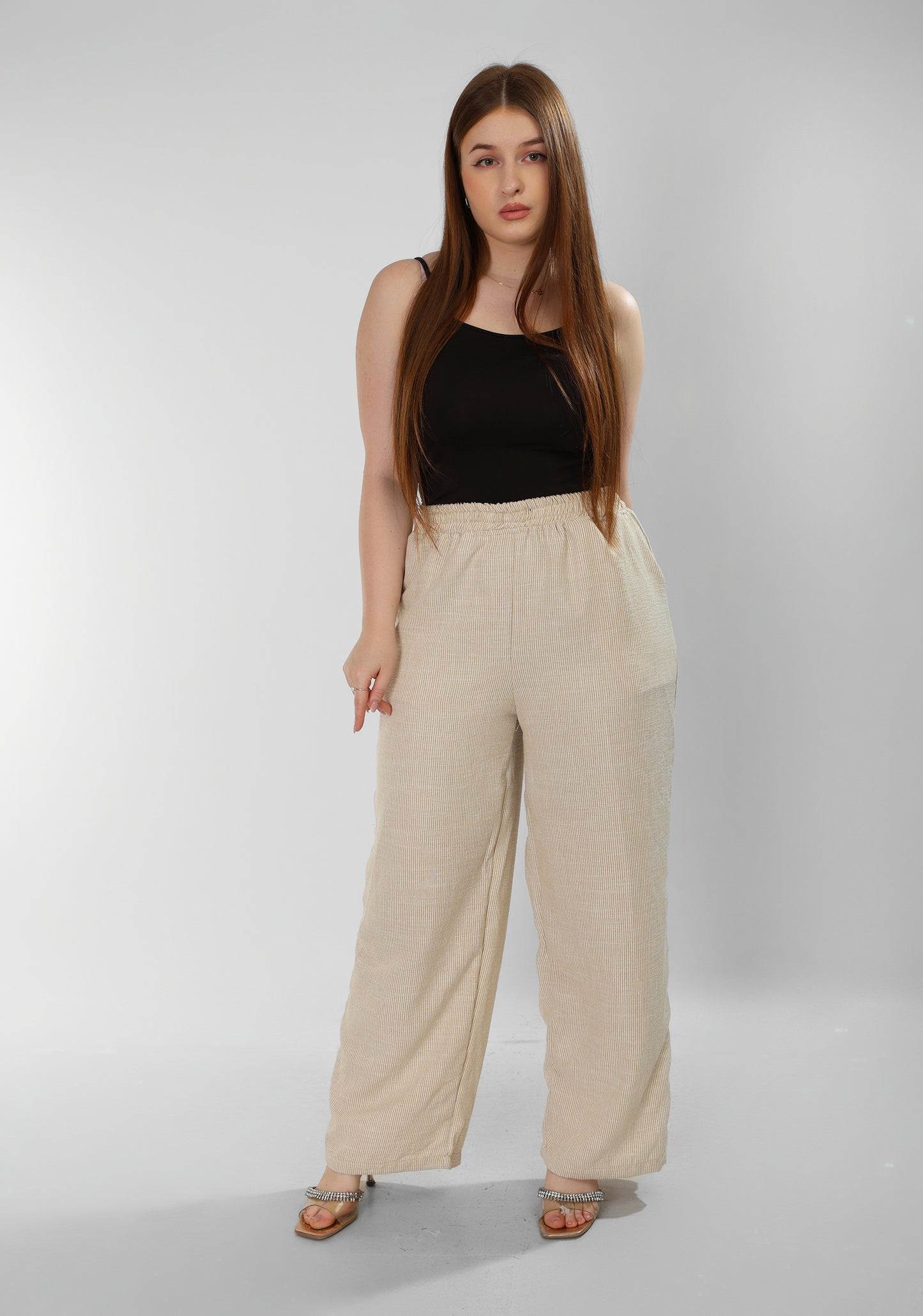 Pure Linen Striped Beige Pants – Casual Refinement