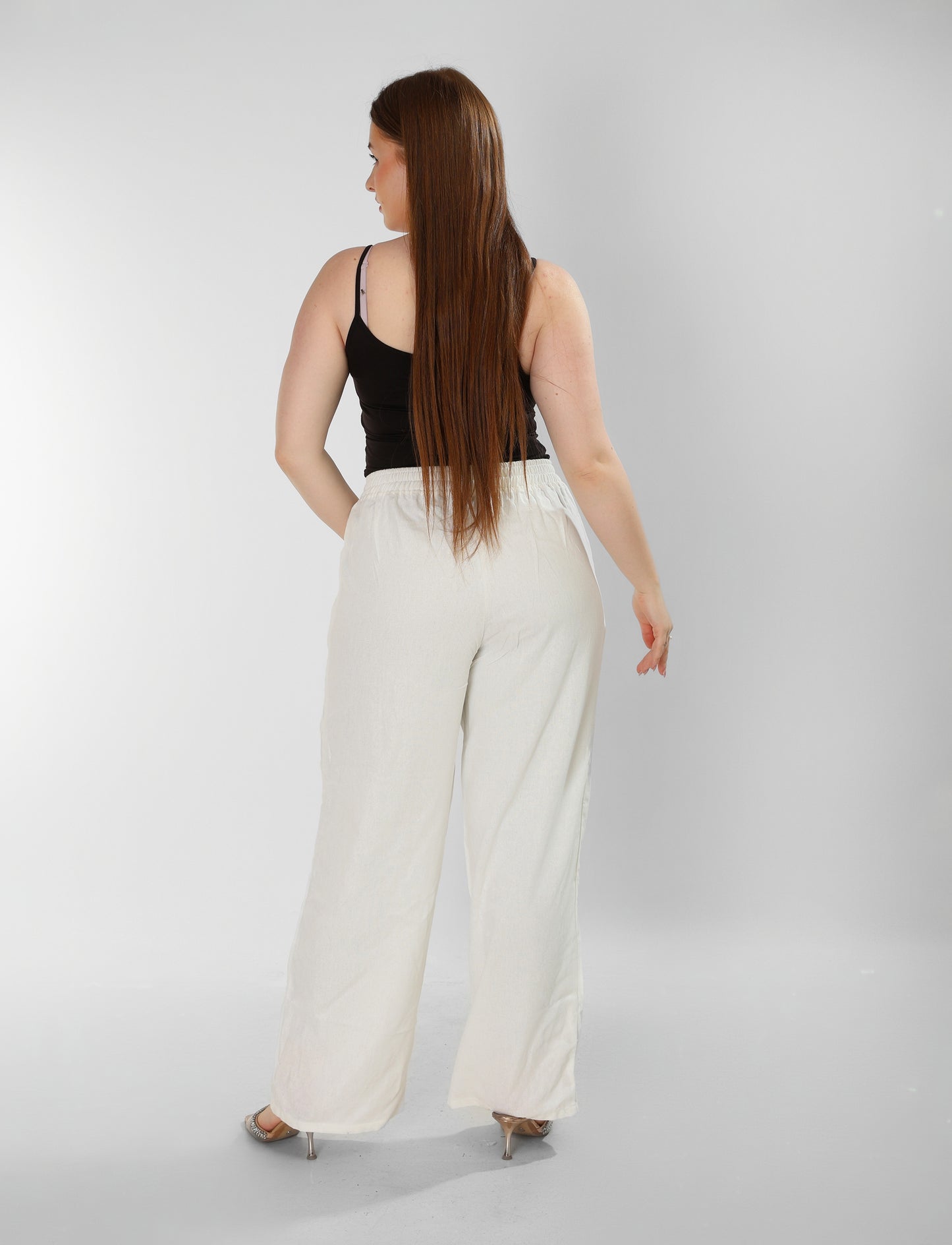 Pure Linen White Pants with Signature ‘M’ Embroidery