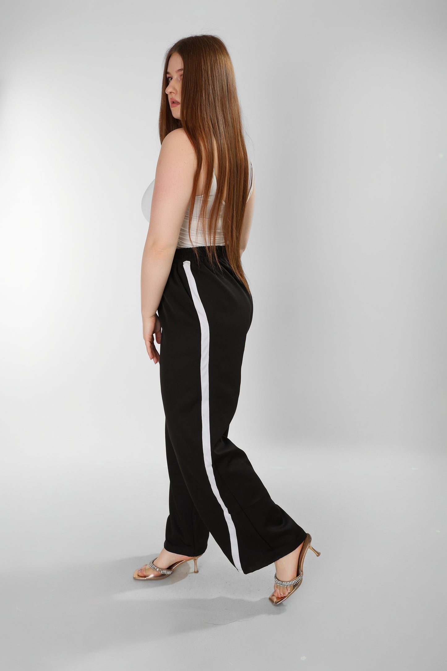 Black Soft-Touch Pants with White Side Stripes – Effortless Street Sophistication