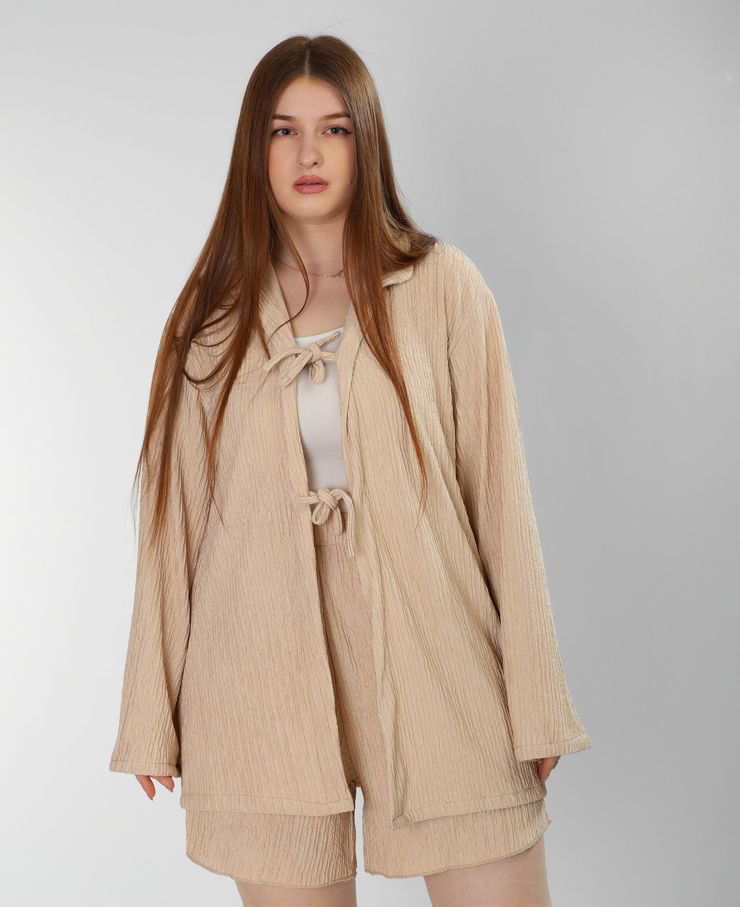 Regal Beige Cotton Shirt & Shorts Set