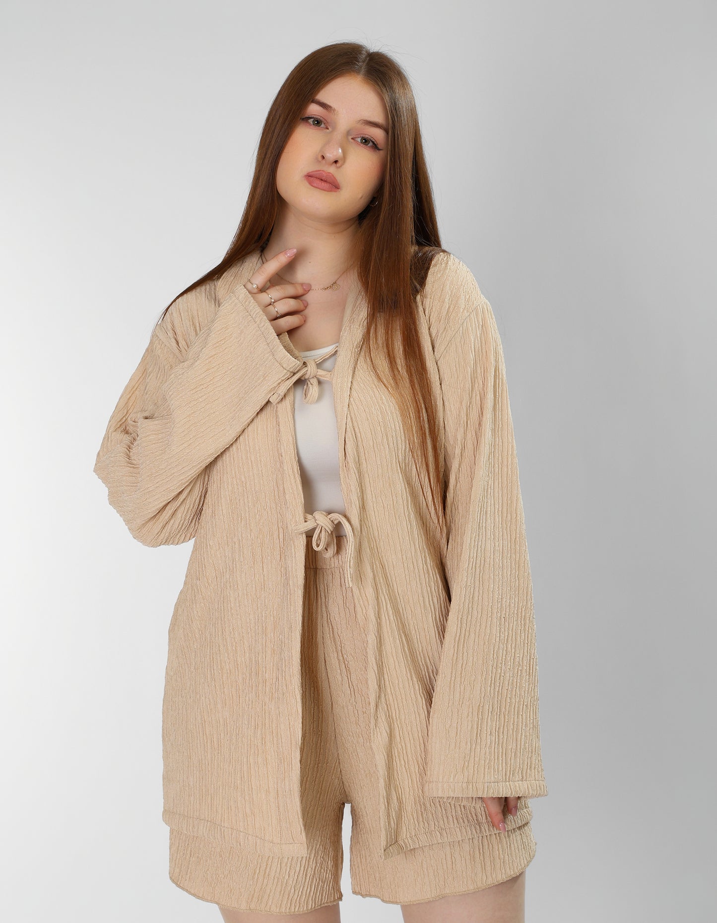 Regal Beige Cotton Shirt & Shorts Set