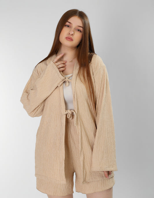Regal Beige Cotton Shirt & Shorts Set