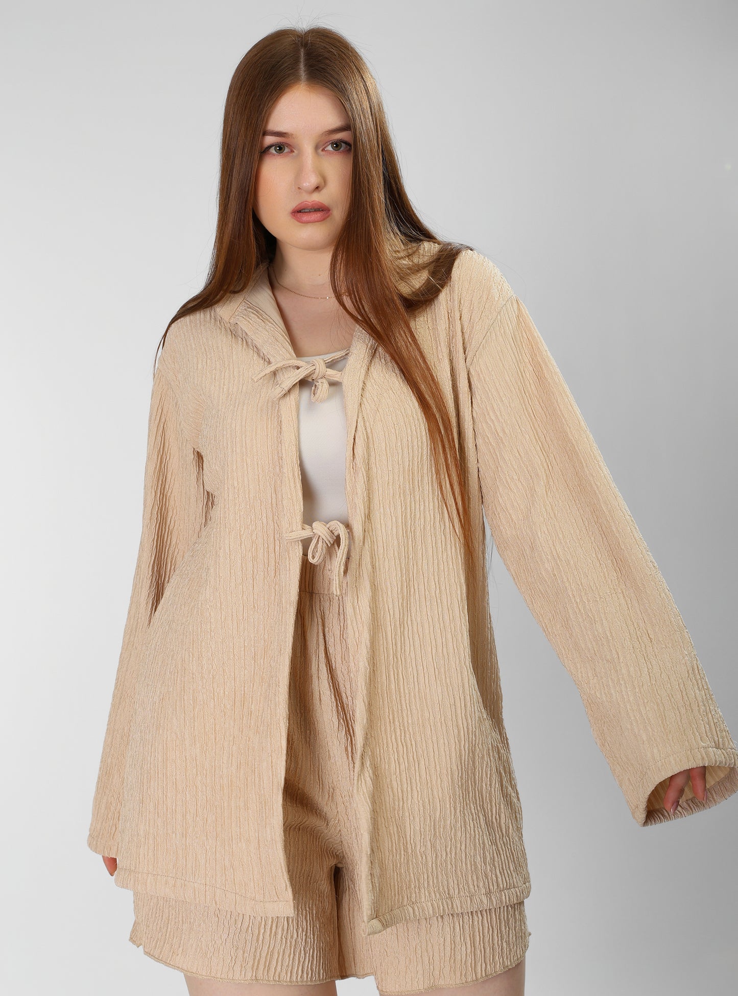 Regal Beige Cotton Shirt & Shorts Set