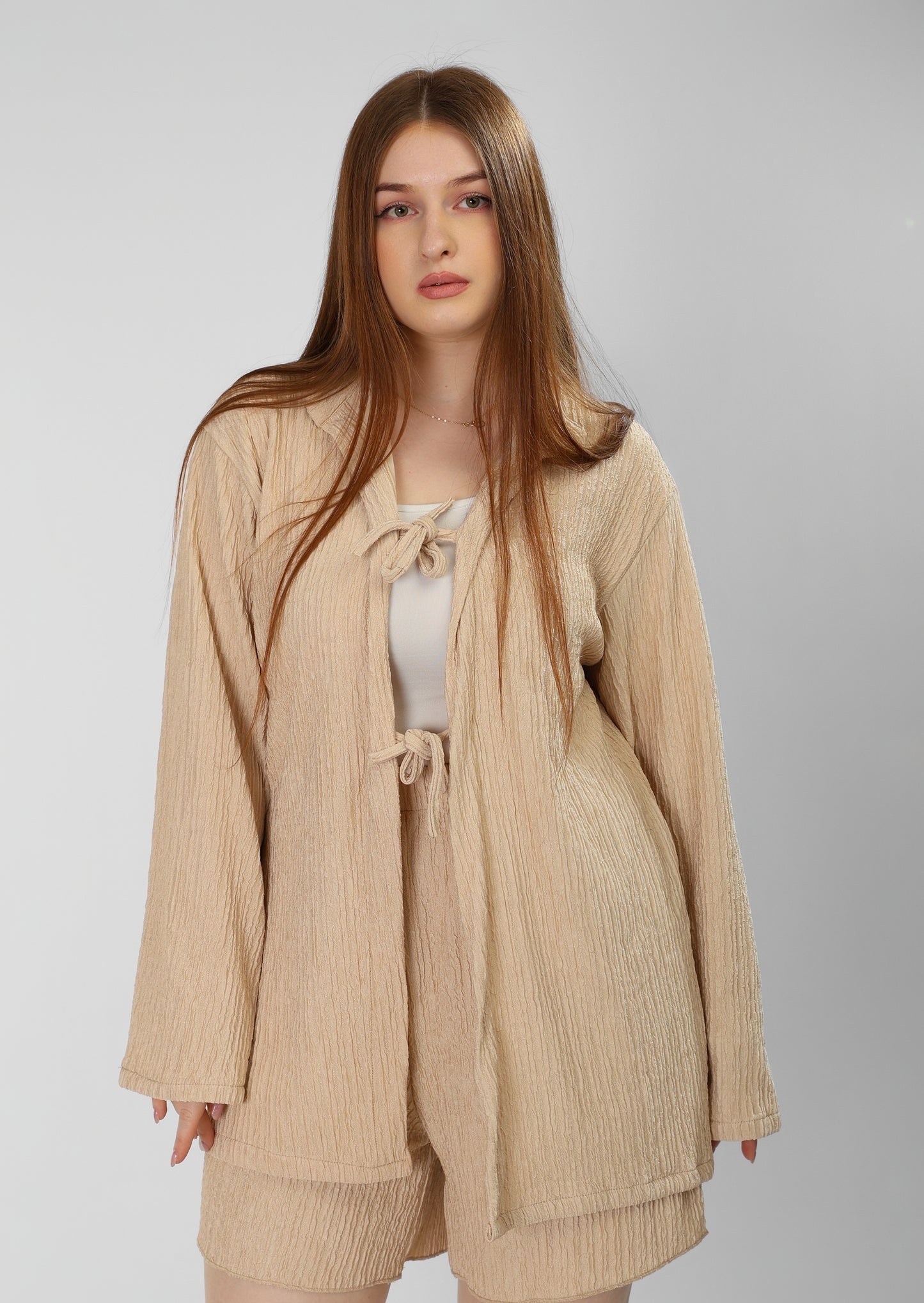 Regal Beige Cotton Shirt & Shorts Set