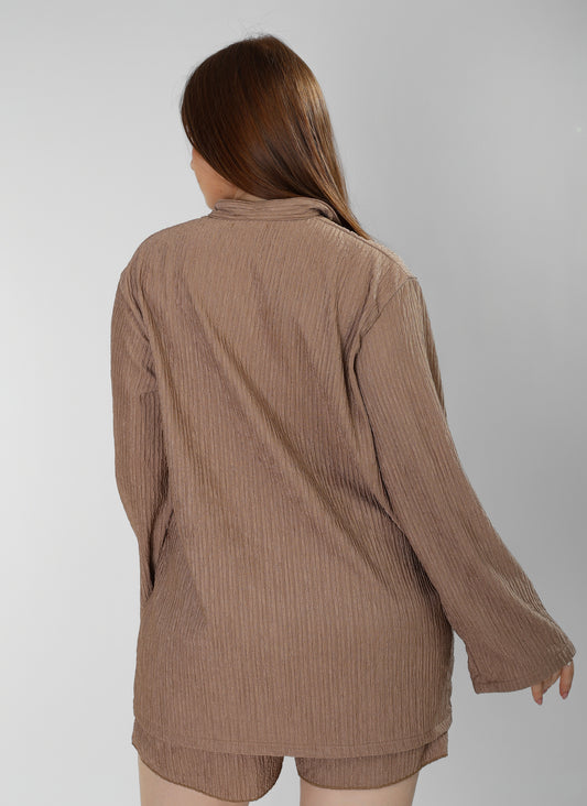 Regal Coffee Brown Cotton Shirt & Shorts Set