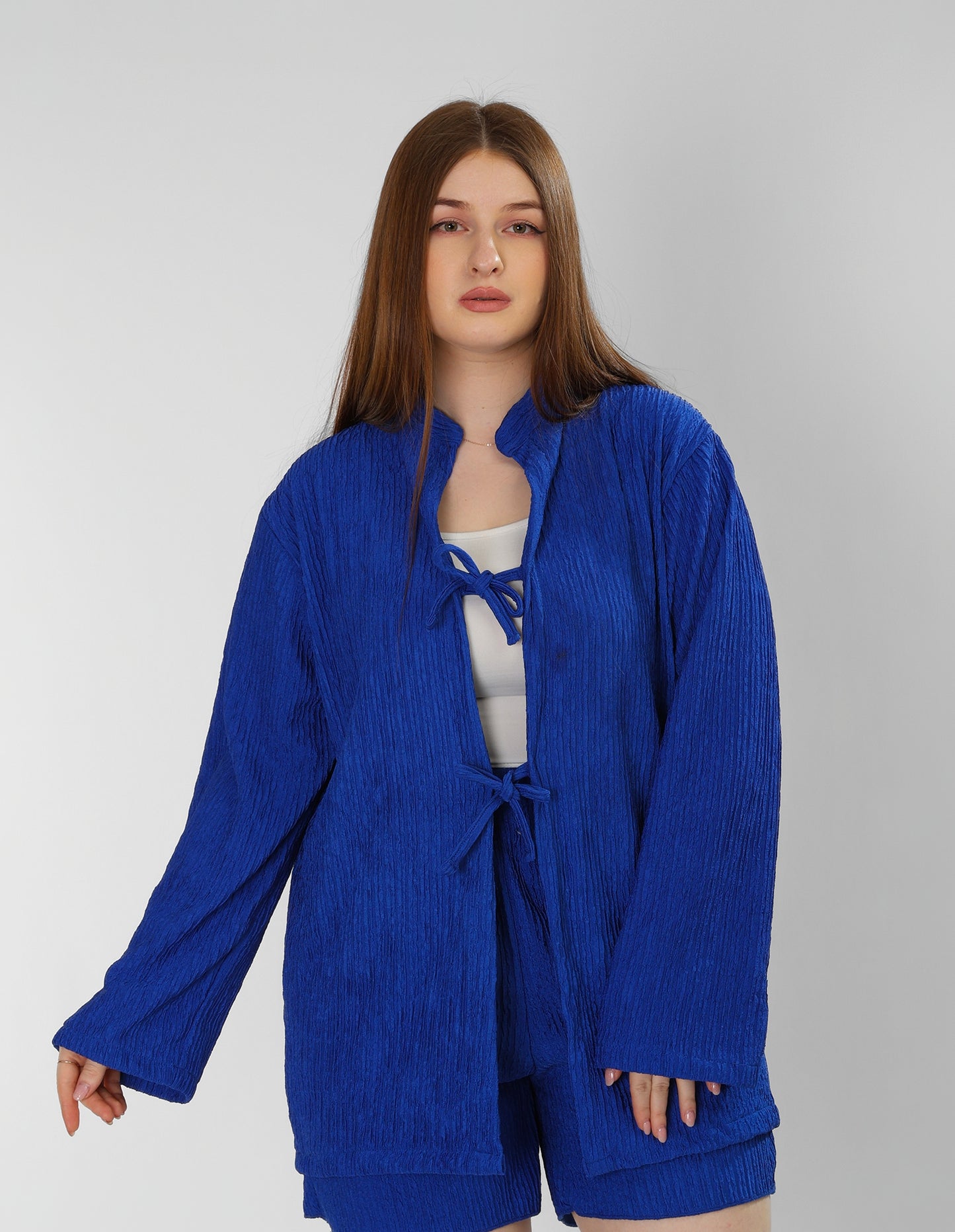 Regal Blush Blue Cotton Shirt & Shorts Set