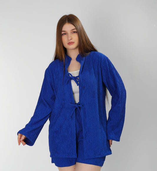 Regal Blush Blue Cotton Shirt & Shorts Set