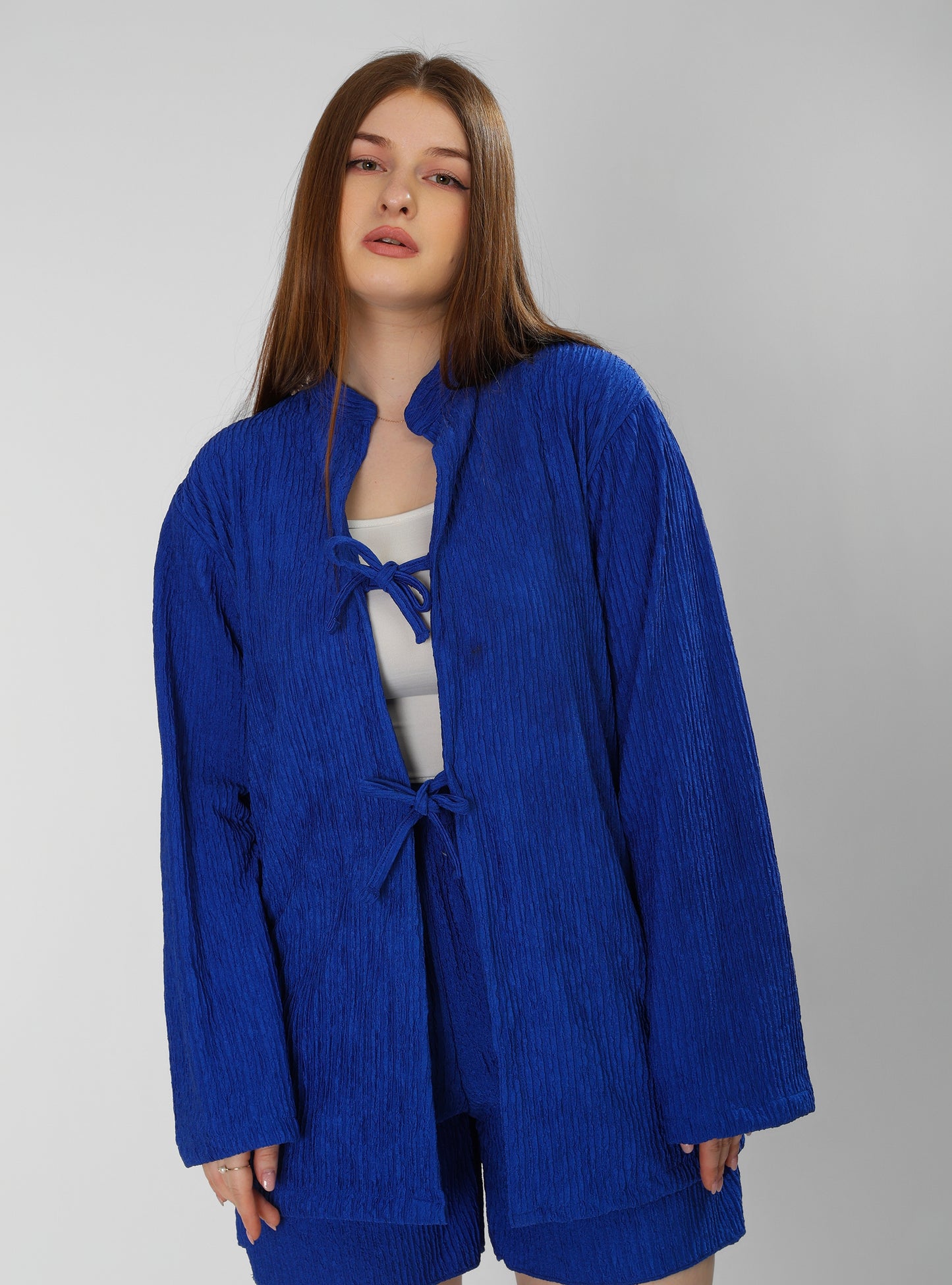Regal Blush Blue Cotton Shirt & Shorts Set