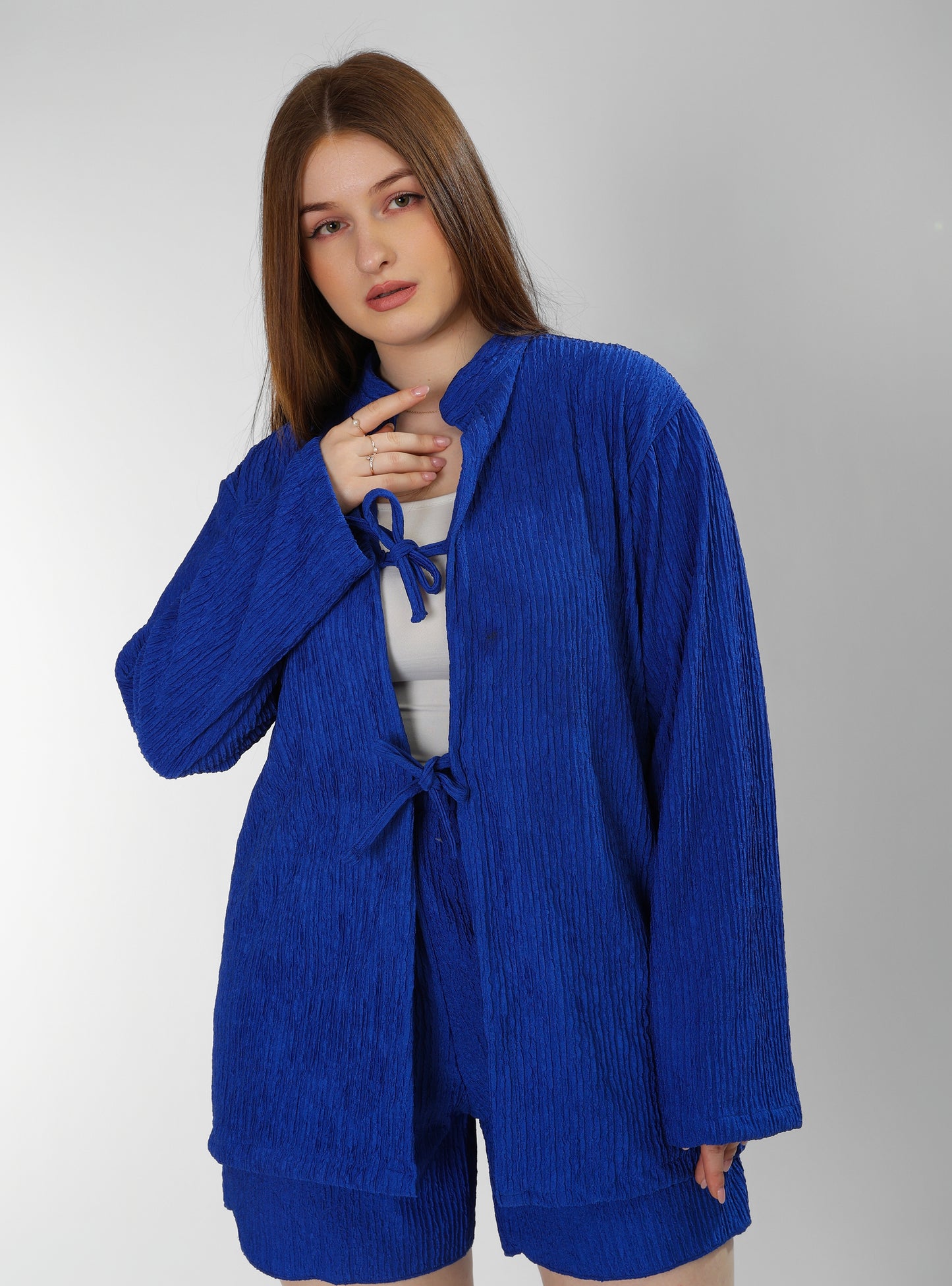 Regal Blush Blue Cotton Shirt & Shorts Set