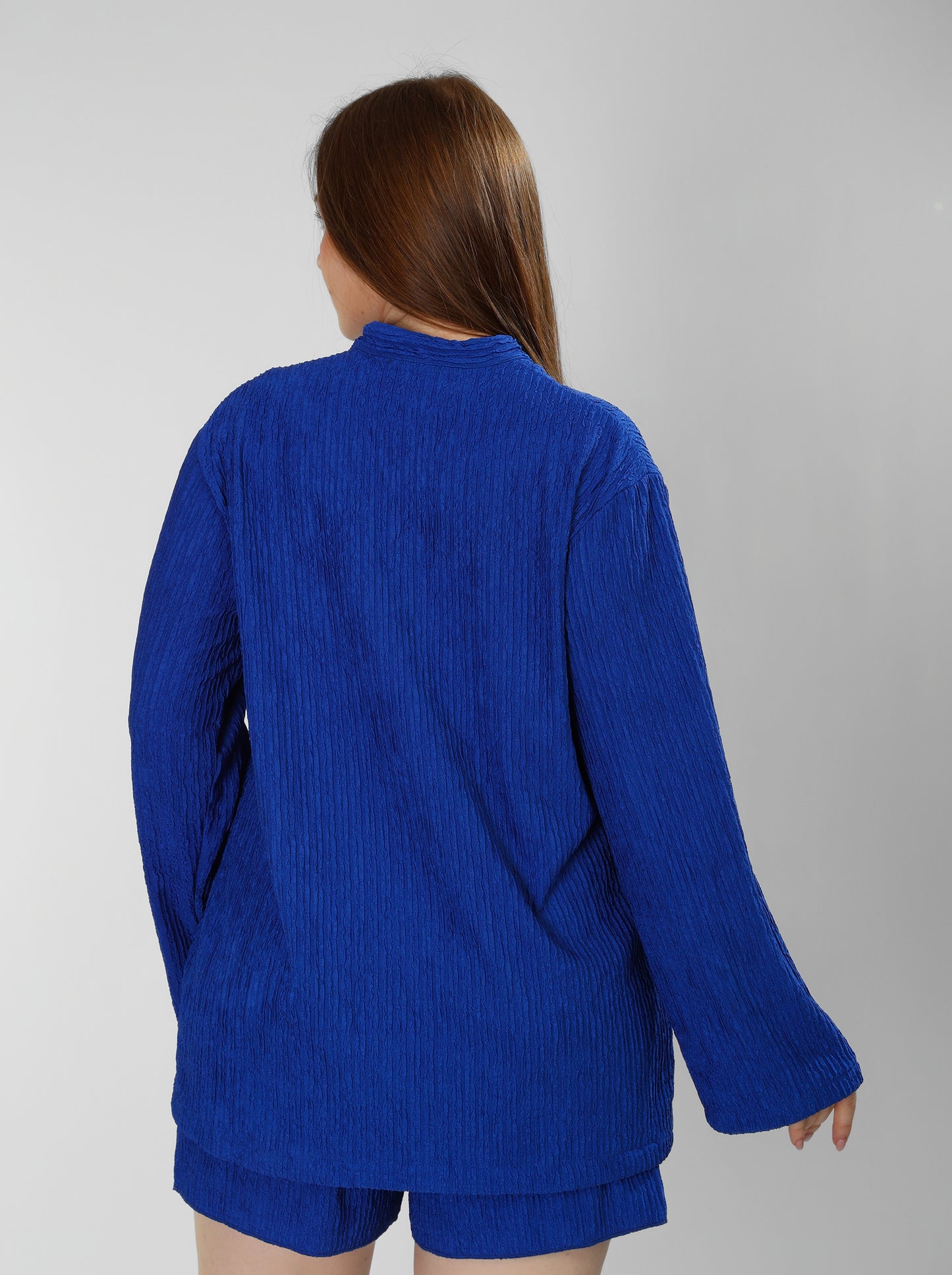 Regal Blush Blue Cotton Shirt & Shorts Set