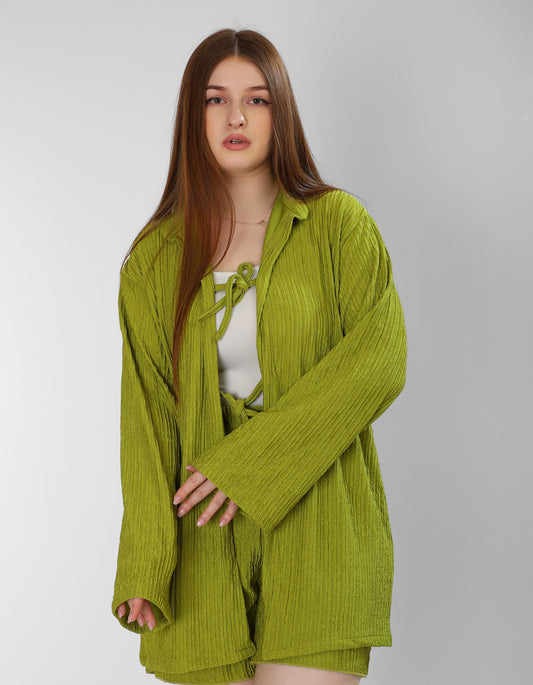 Regal Kiwi Green Cotton Shirt & Shorts Set