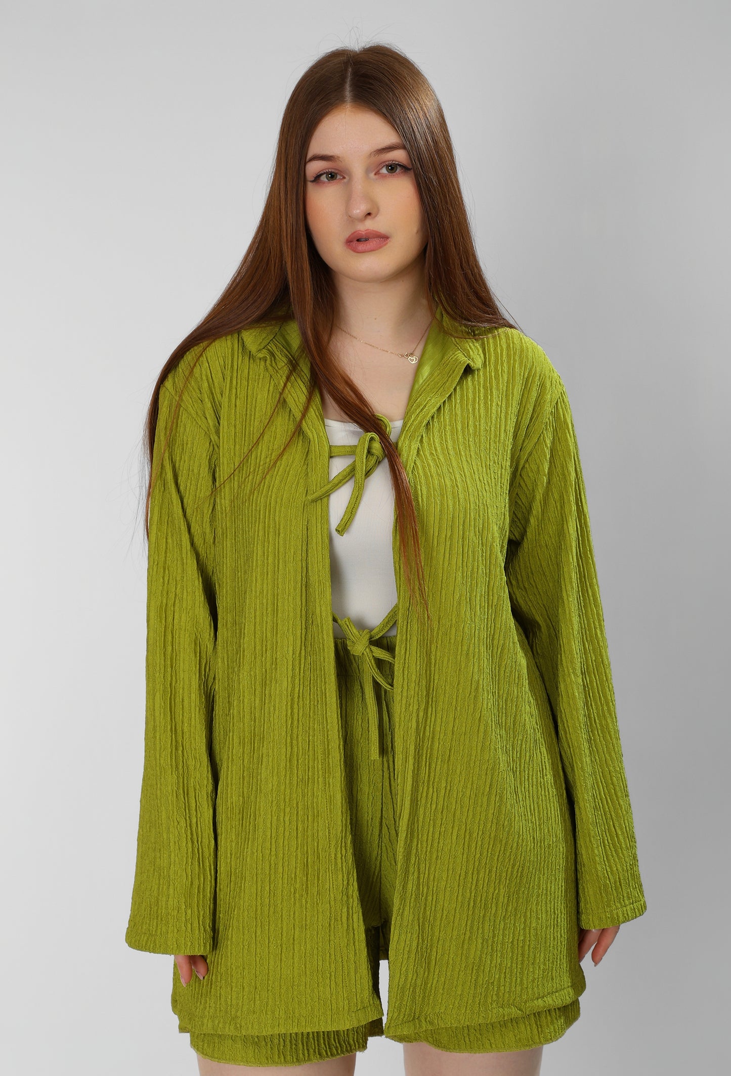 Regal Kiwi Green Cotton Shirt & Shorts Set