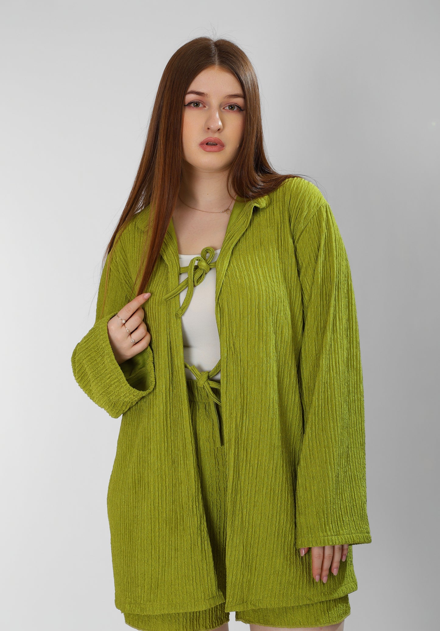 Regal Kiwi Green Cotton Shirt & Shorts Set
