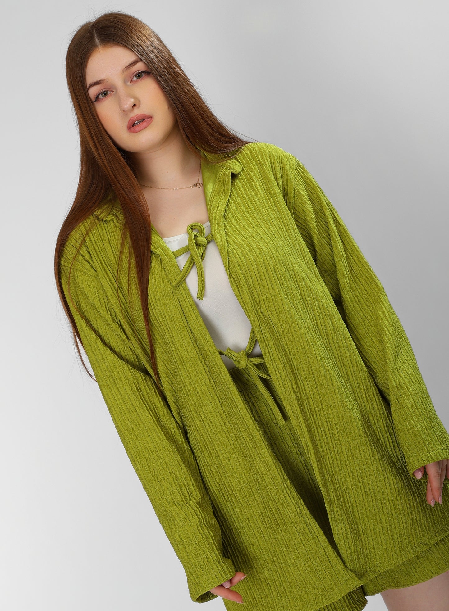 Regal Kiwi Green Cotton Shirt & Shorts Set